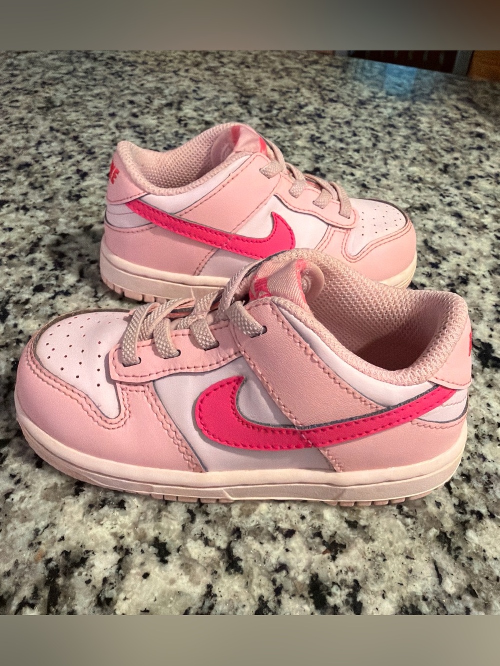 Nike Dunk Low Baby Sneakers Pink White Leather Athletic Shoes 8C